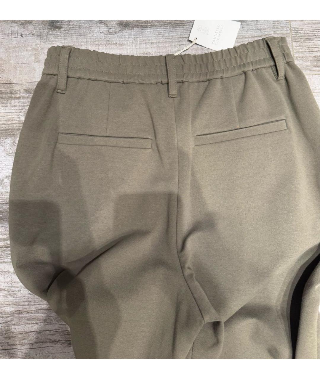 BRUNELLO CUCINELLI Хаки хлопко-эластановые брюки узкие, фото 2