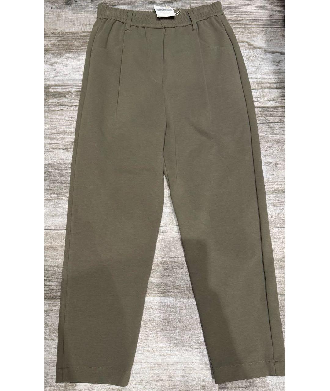 BRUNELLO CUCINELLI Хаки хлопко-эластановые брюки узкие, фото 6