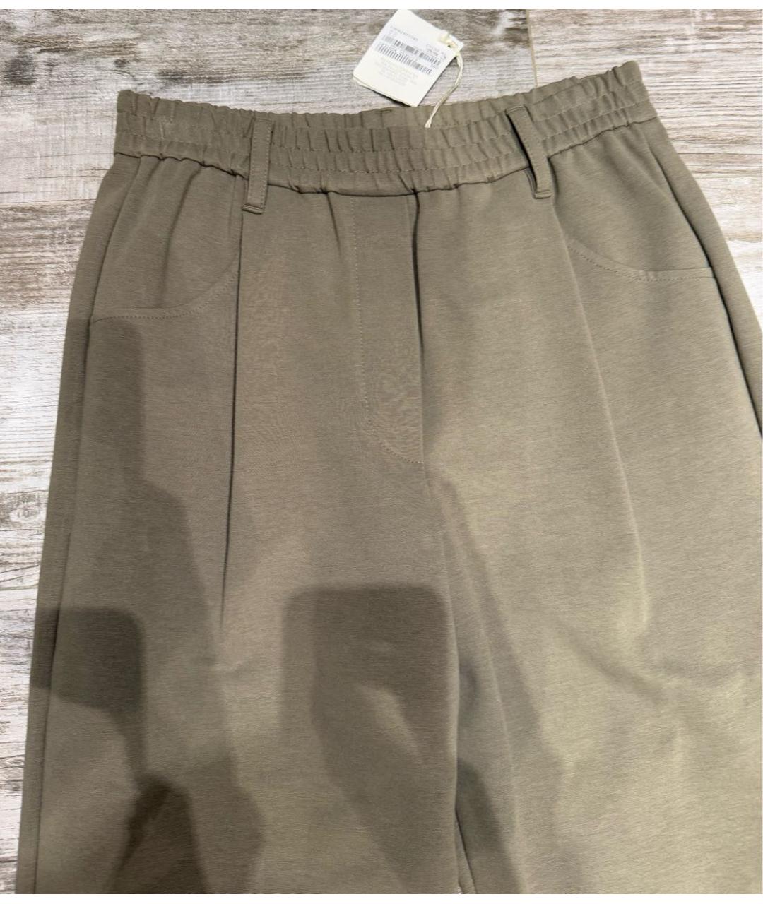 BRUNELLO CUCINELLI Хаки хлопко-эластановые брюки узкие, фото 3