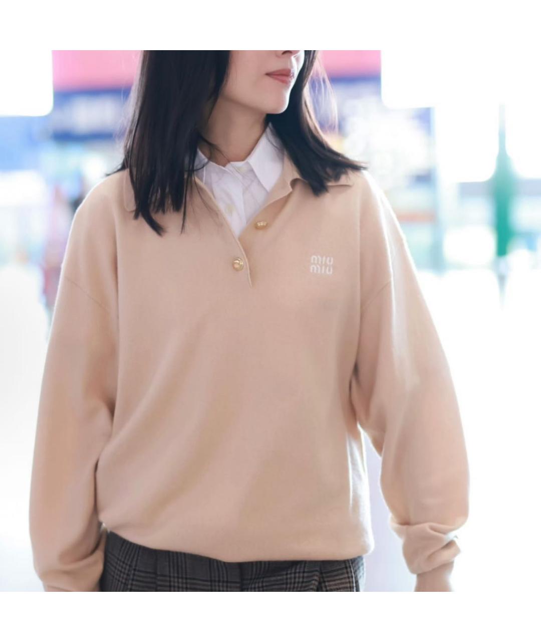 MIU MIU Бежевый кашемировый джемпер / свитер, фото 8