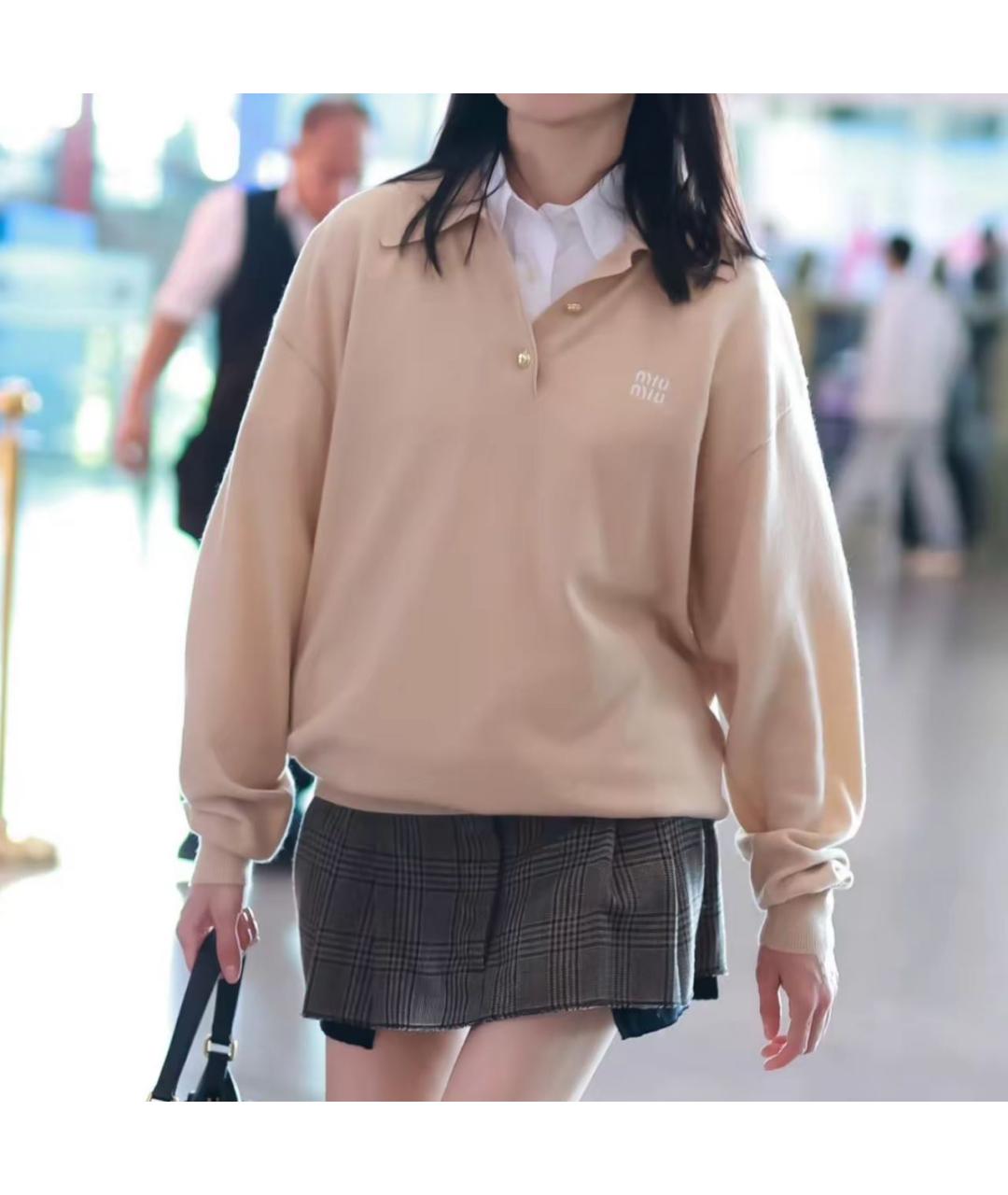 MIU MIU Бежевый кашемировый джемпер / свитер, фото 7