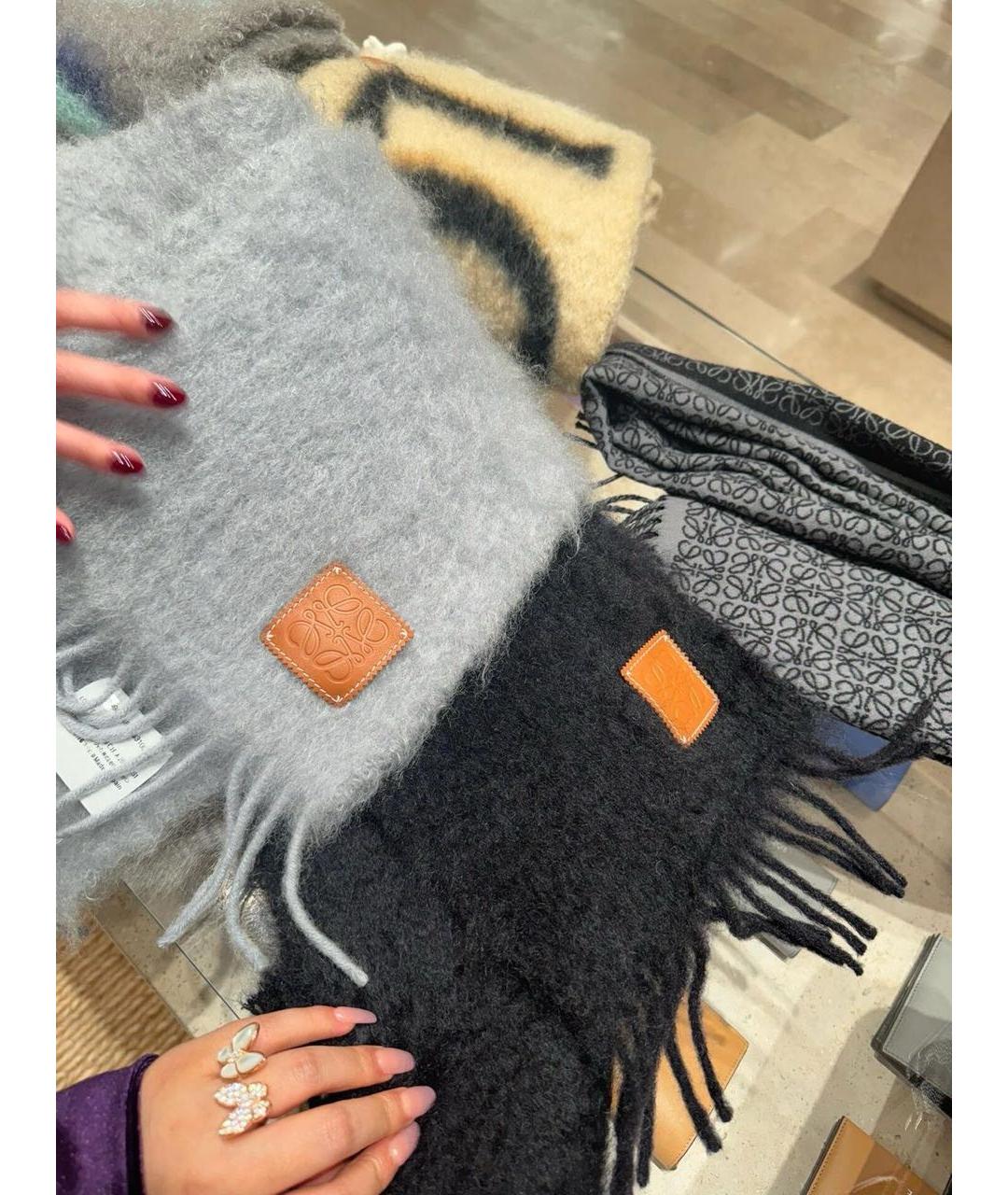 LOEWE Серый шерстяной шарф, фото 4