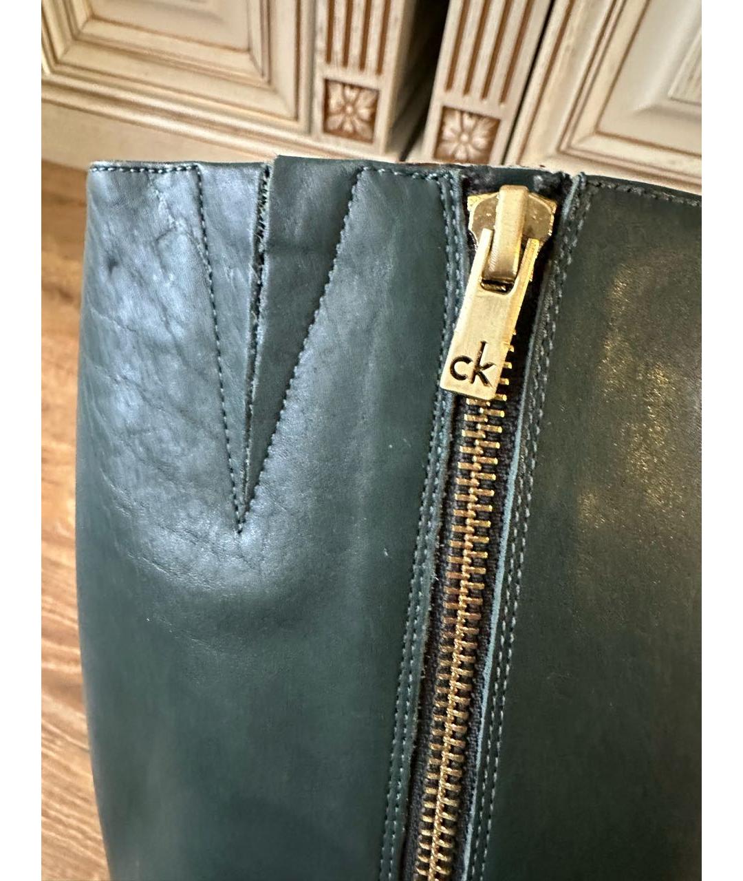 CALVIN KLEIN Зеленые кожаные сапоги, фото 5