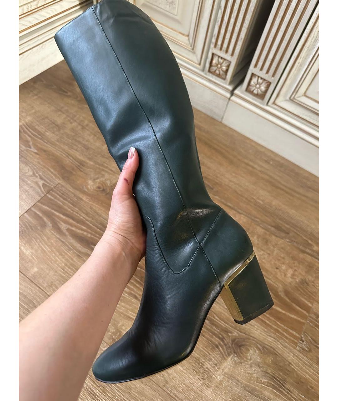 CALVIN KLEIN Зеленые кожаные сапоги, фото 4