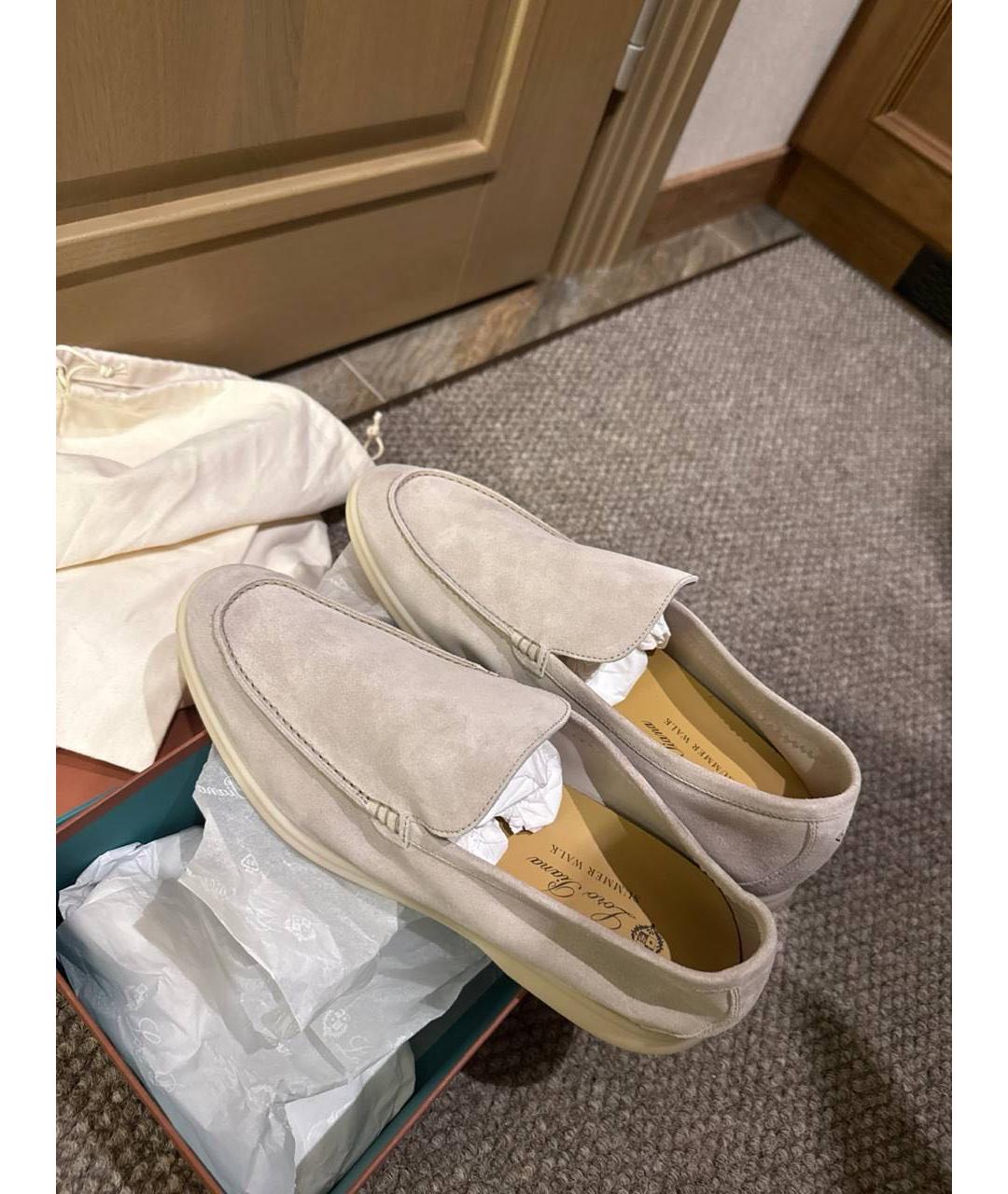 LORO PIANA Бежевые замшевые лоферы, фото 5