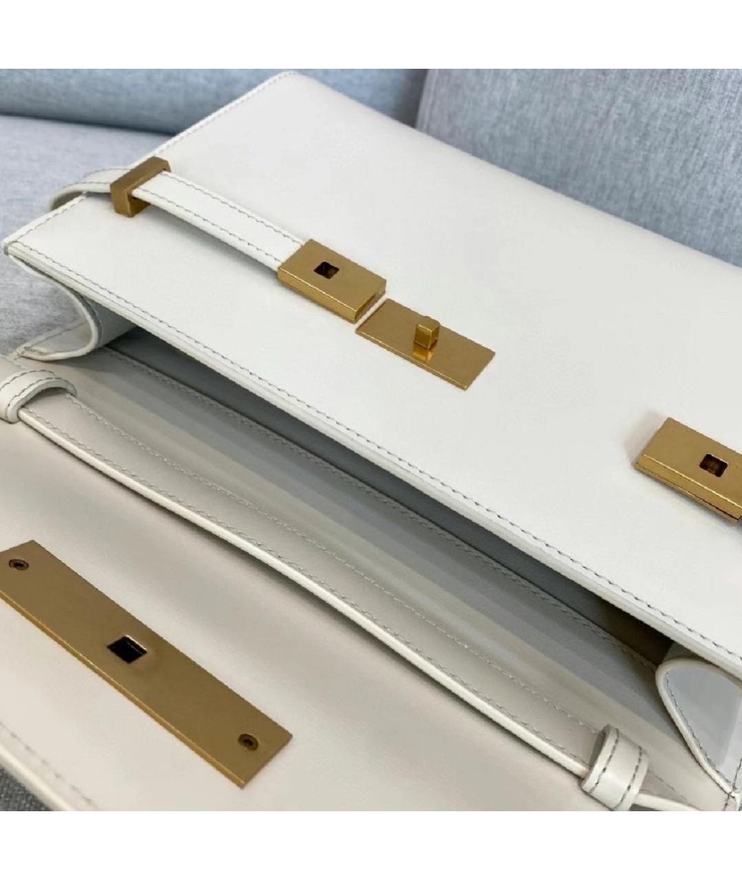SAINT LAURENT Белая кожаная сумка через плечо, фото 5