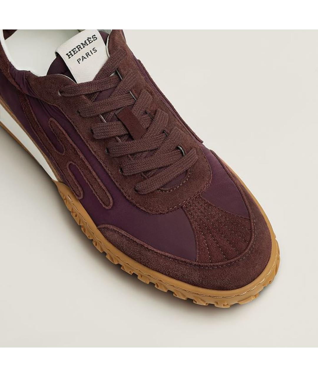HERMES Бордовые замшевые кроссовки, фото 6