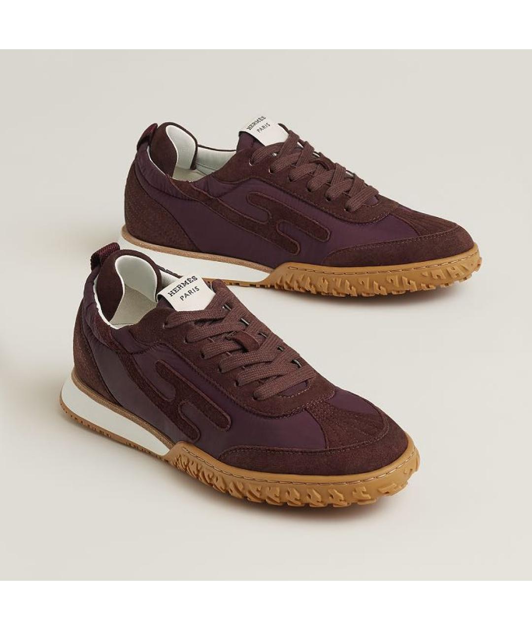HERMES Бордовые замшевые кроссовки, фото 2