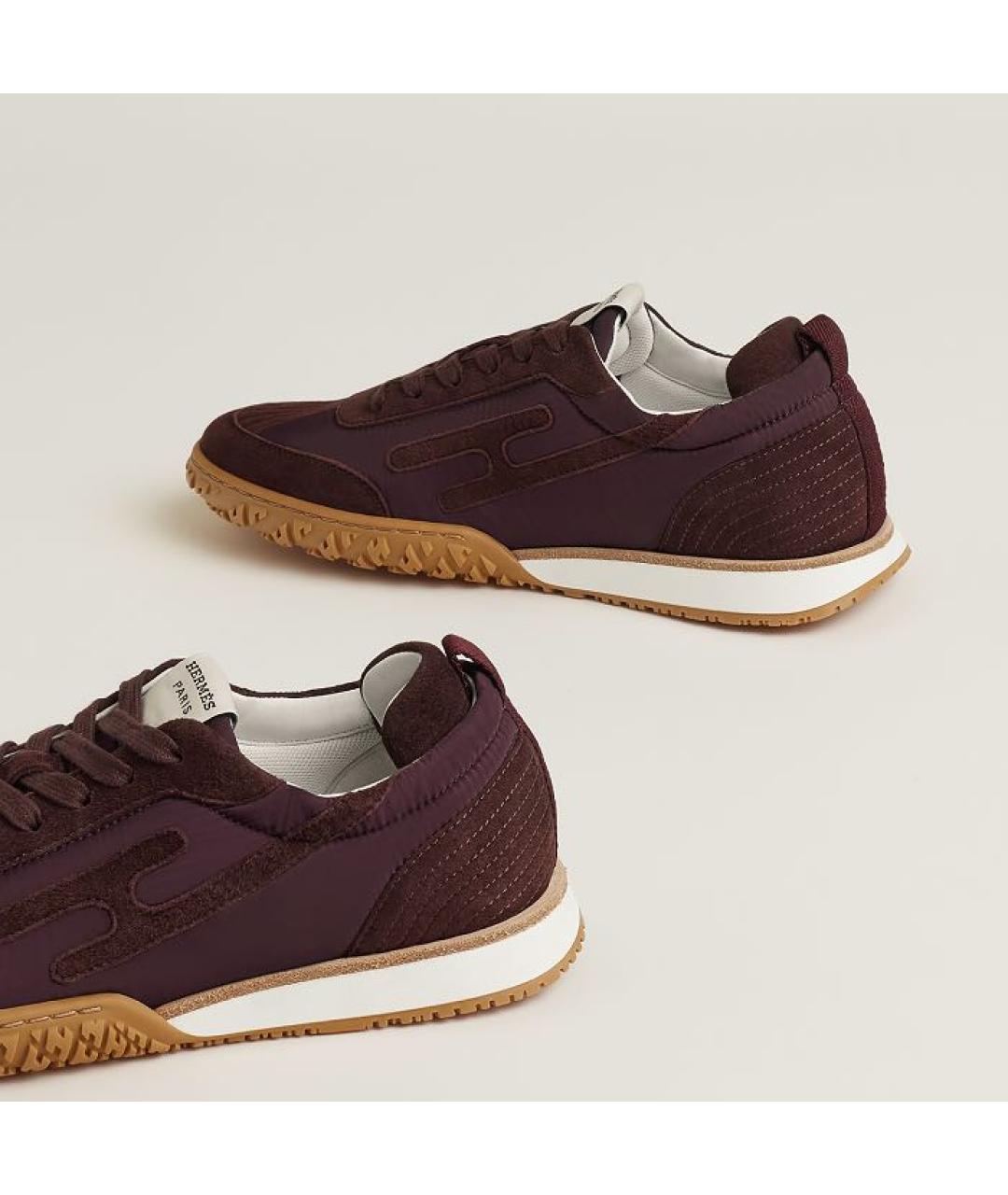 HERMES Бордовые замшевые кроссовки, фото 5