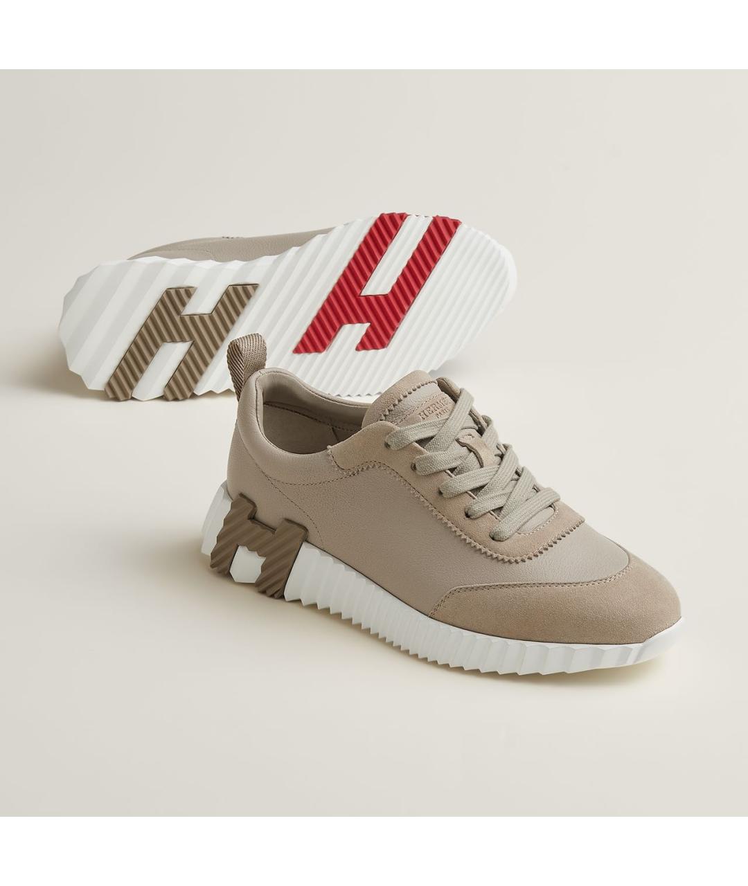 HERMES Бежевые кожаные кроссовки, фото 2