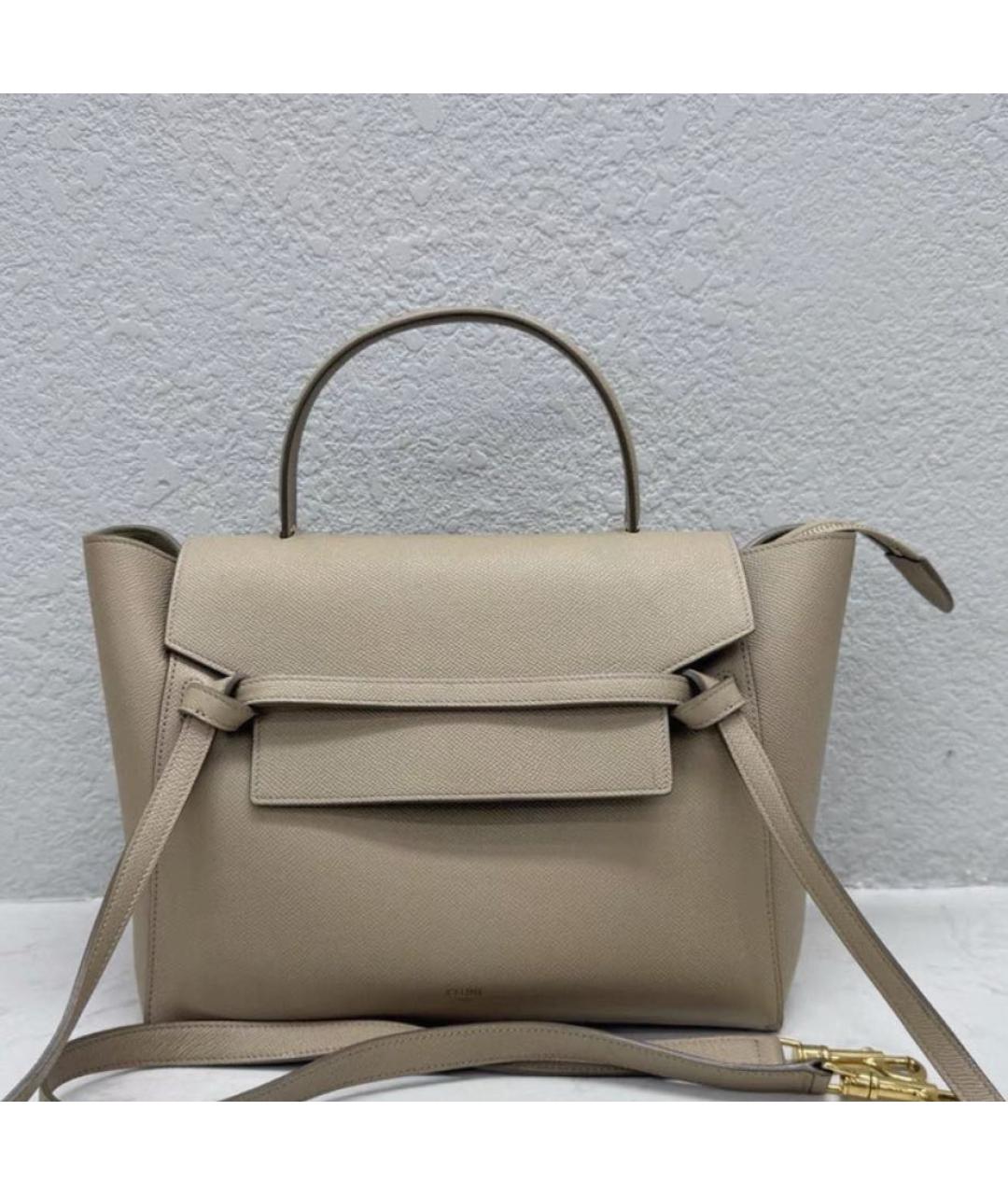 CELINE Бежевая кожаная сумка с короткими ручками, фото 6