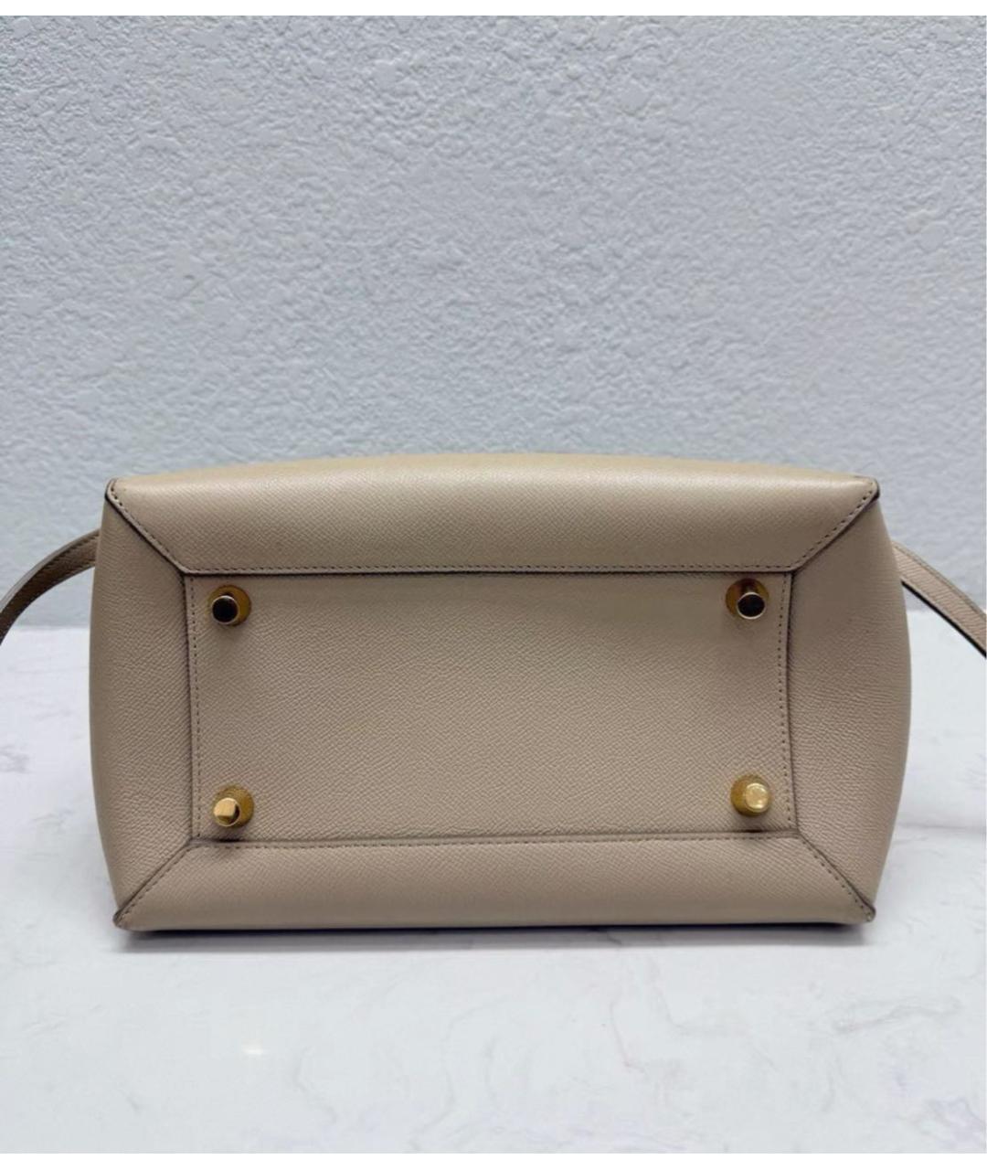 CELINE Бежевая кожаная сумка с короткими ручками, фото 4