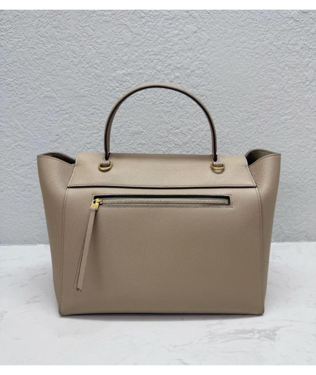 CELINE Бежевая кожаная сумка с короткими ручками, фото 3