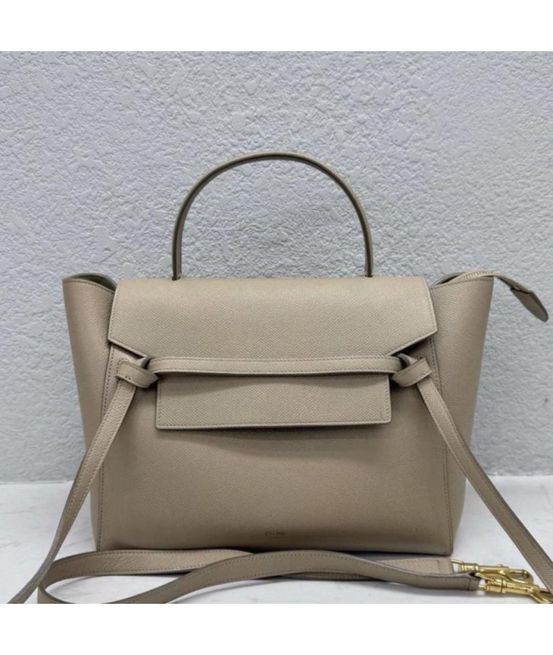 CELINE Бежевая кожаная сумка с короткими ручками, фото 2