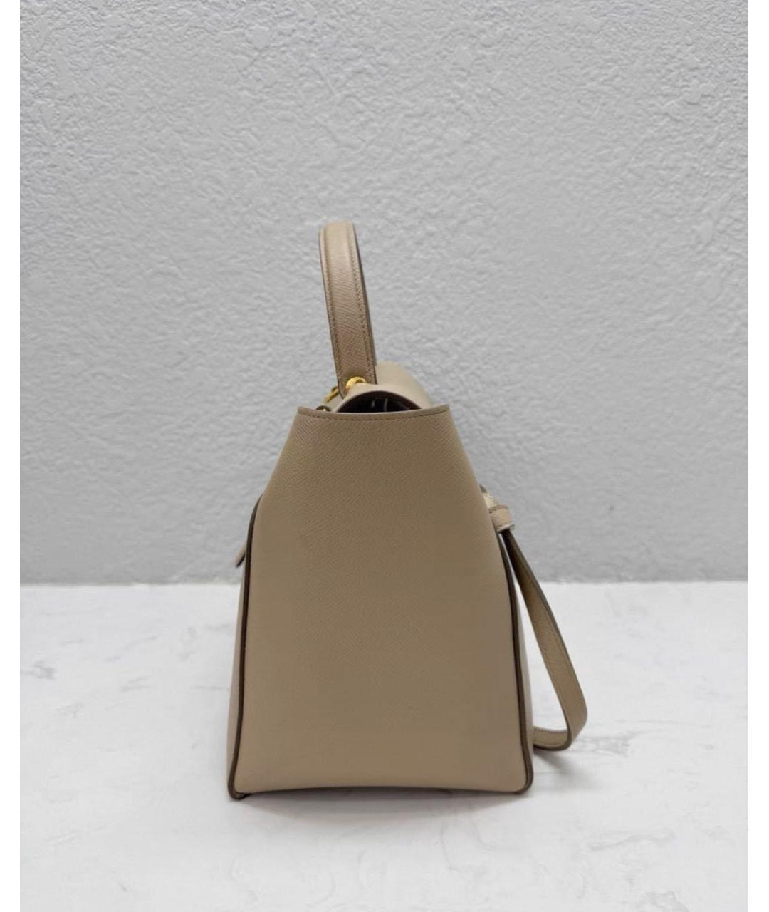 CELINE Бежевая кожаная сумка с короткими ручками, фото 5