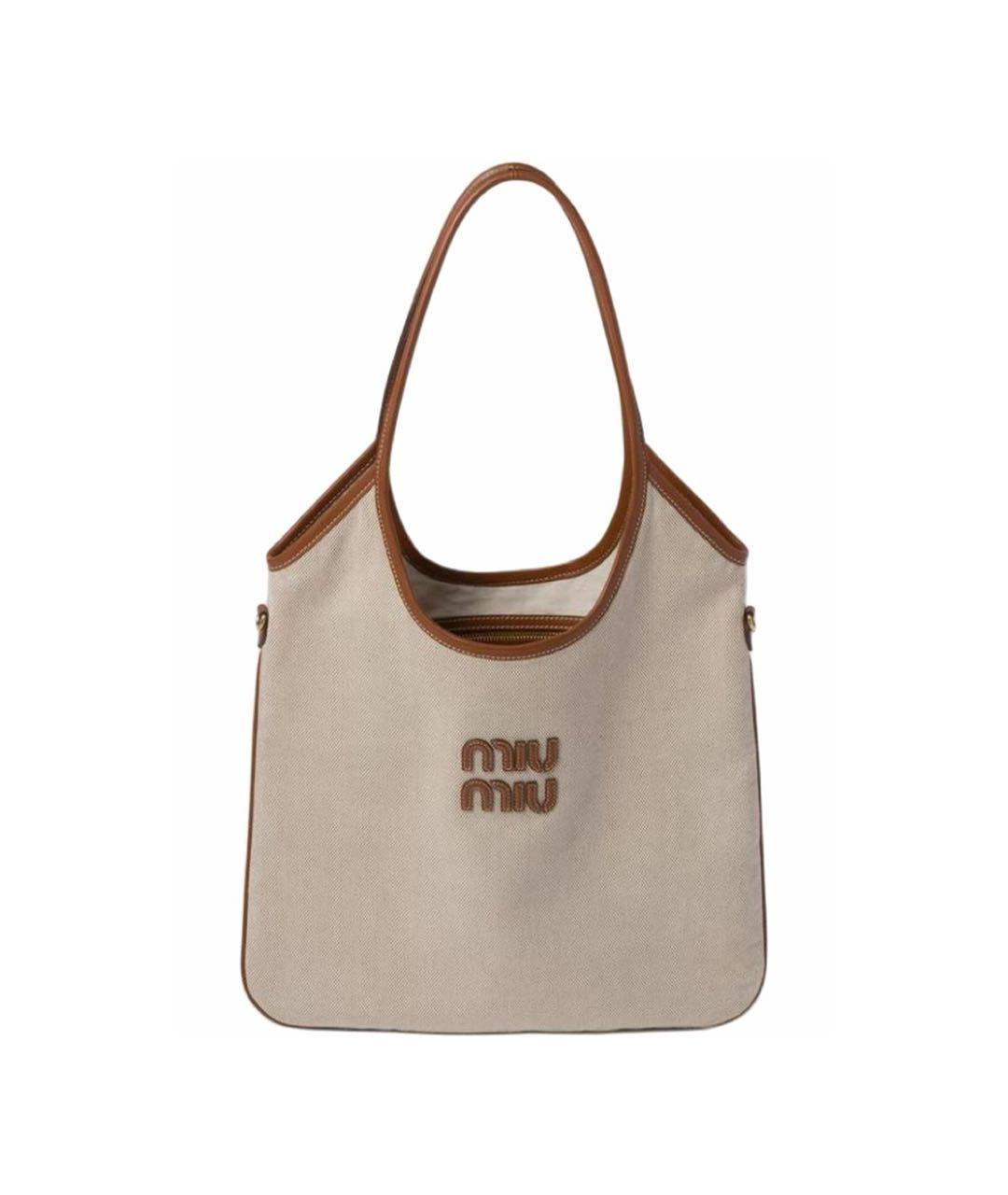 MIU MIU Бежевая тканевая сумка с короткими ручками, фото 4