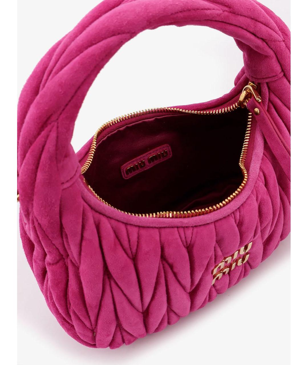 MIU MIU Розовая замшевая сумка с короткими ручками, фото 4