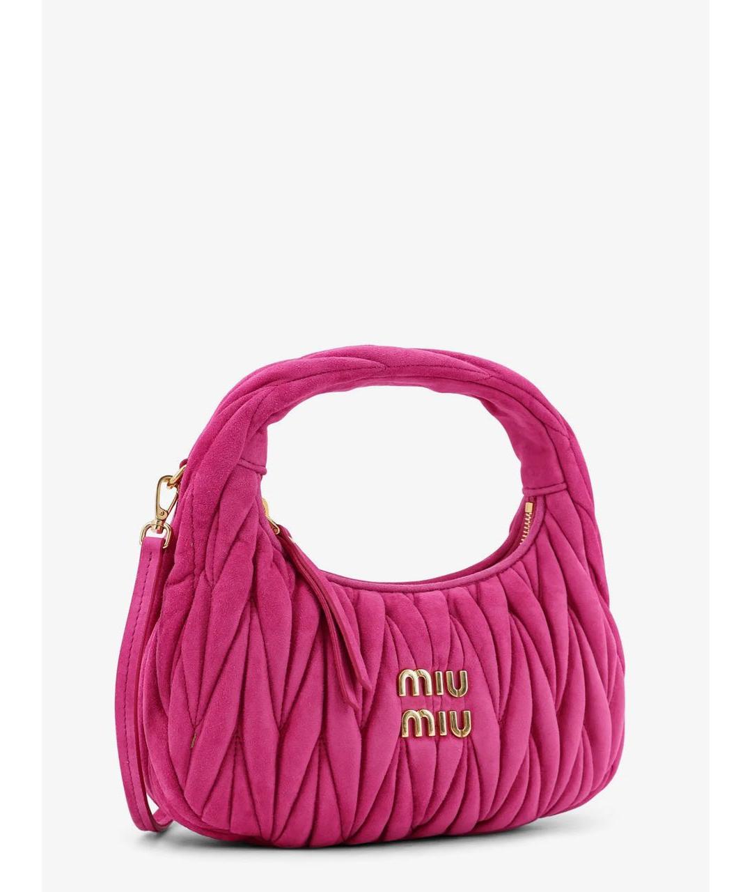 MIU MIU Розовая замшевая сумка с короткими ручками, фото 5