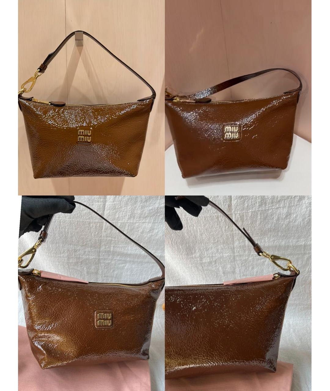 MIU MIU Коричневая кожаная сумка с короткими ручками, фото 2