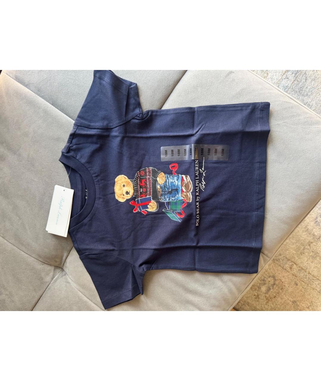 POLO RALPH LAUREN Темно-синяя хлопковая детская футболка, фото 5