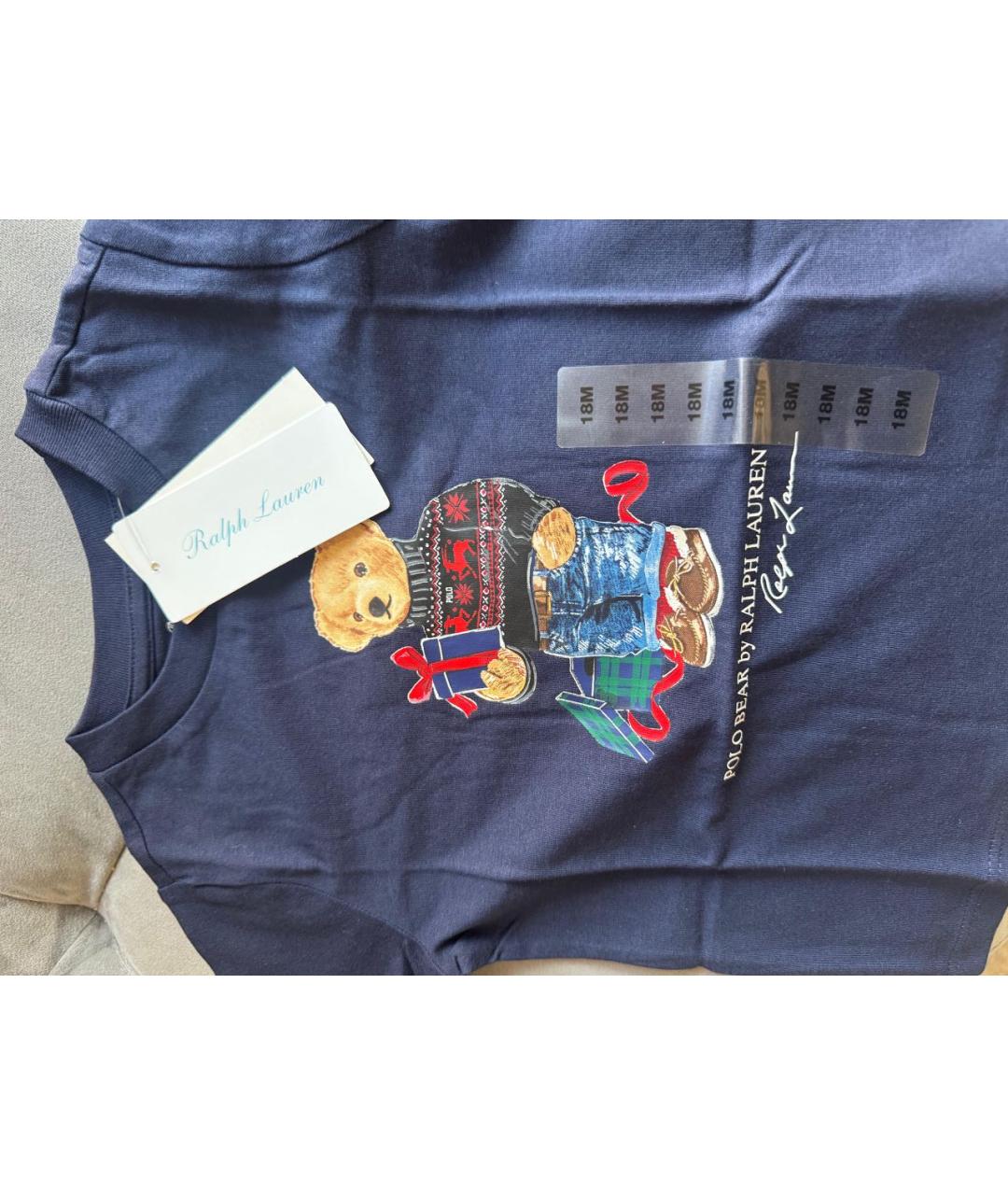 POLO RALPH LAUREN Темно-синяя хлопковая детская футболка, фото 4