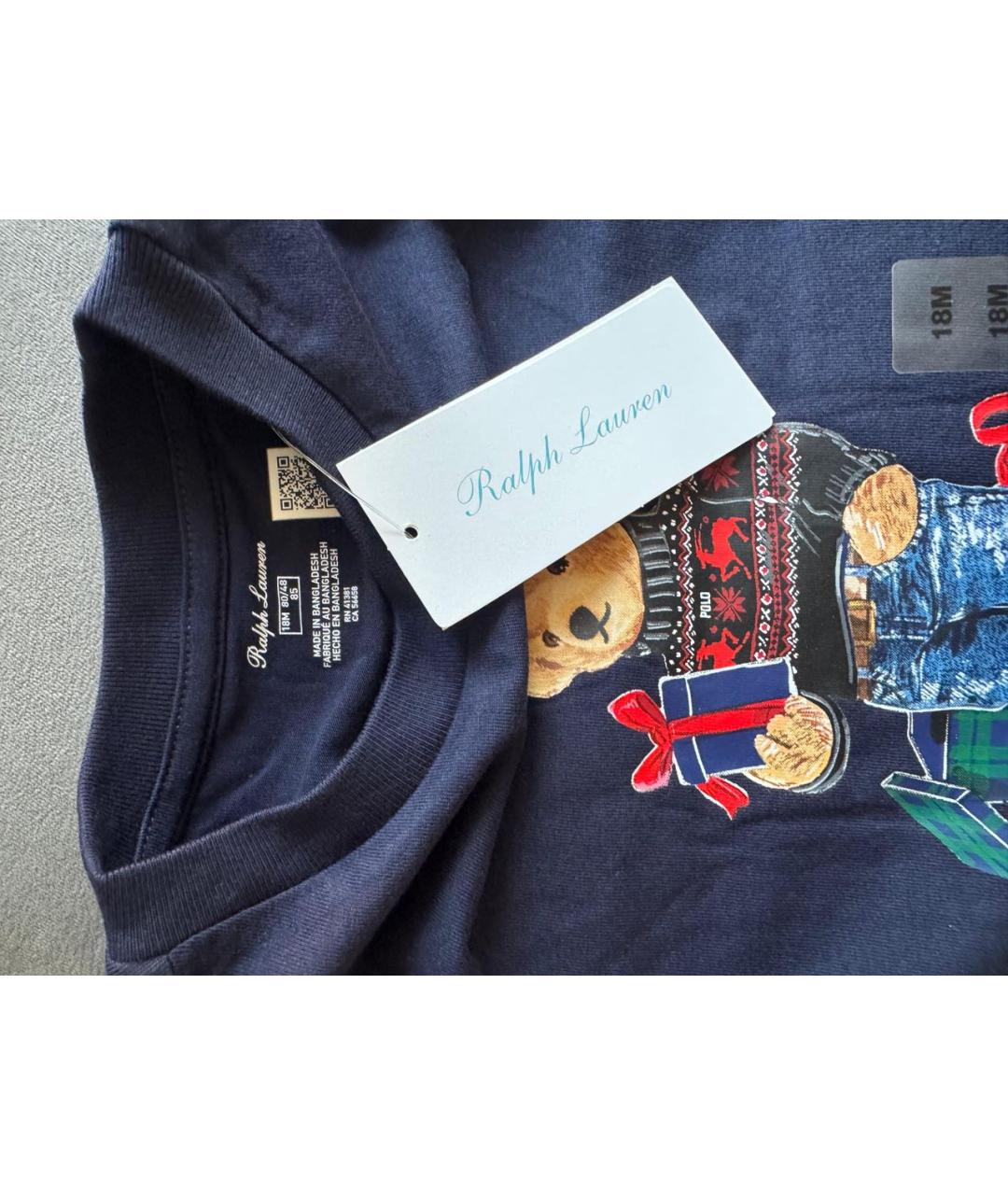 POLO RALPH LAUREN Темно-синяя хлопковая детская футболка, фото 3