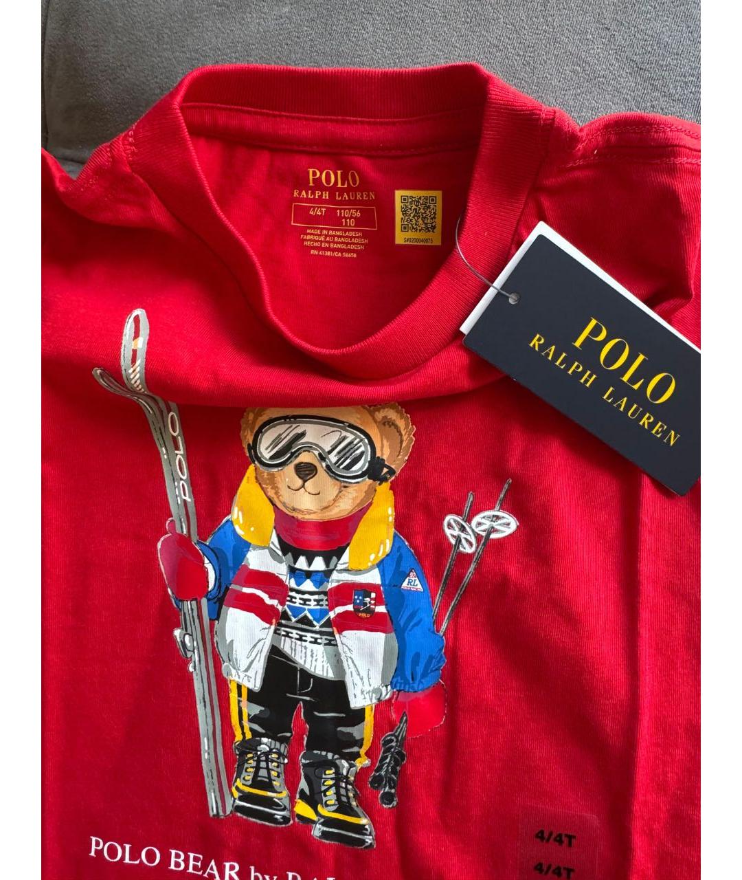 POLO RALPH LAUREN Красная хлопковая детская футболка, фото 3