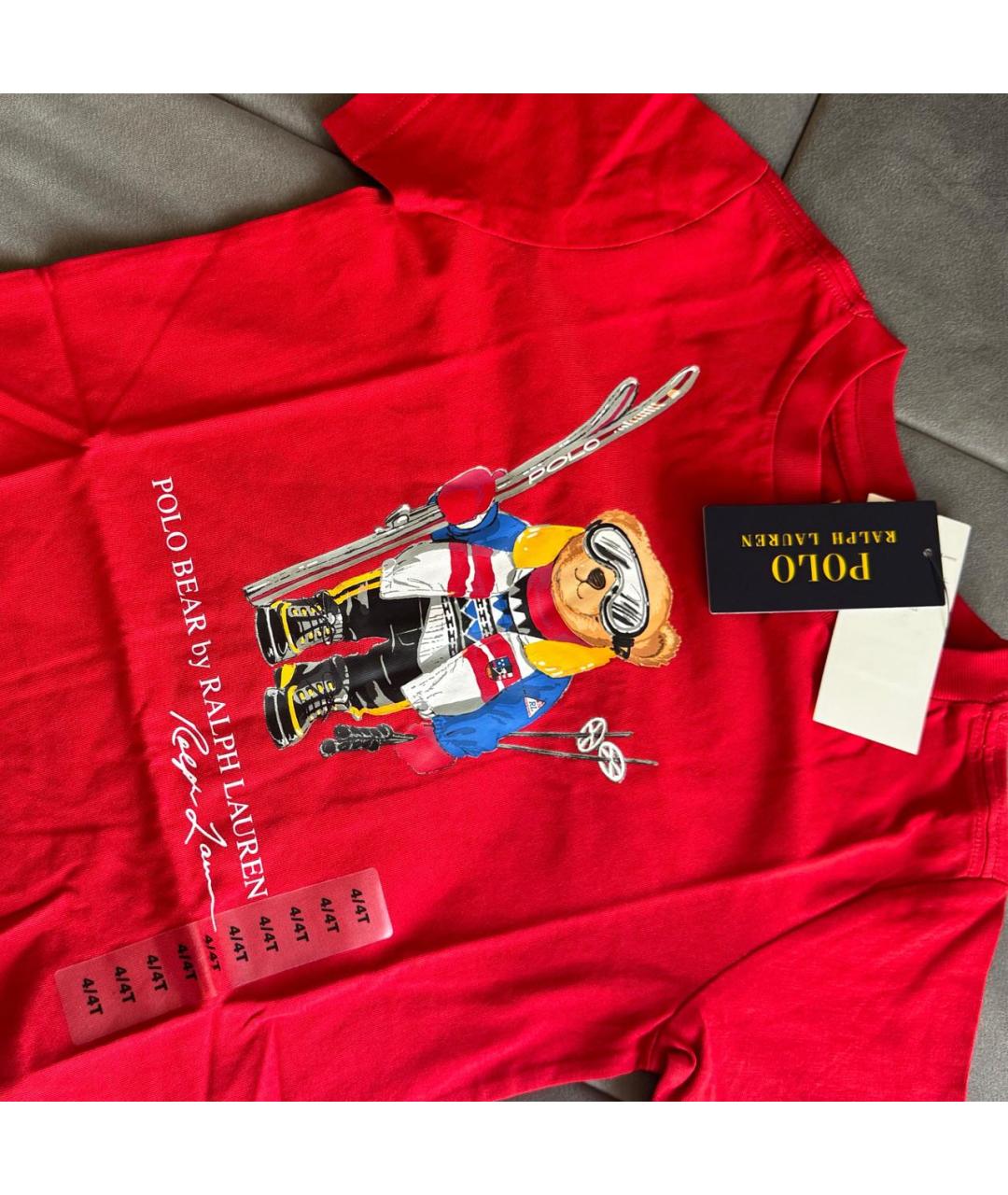 POLO RALPH LAUREN Красная хлопковая детская футболка, фото 4