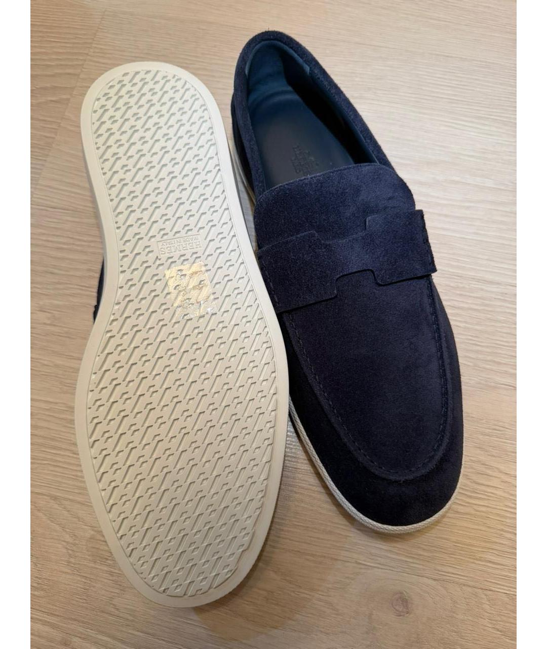 HERMES Синие замшевые лоферы, фото 2
