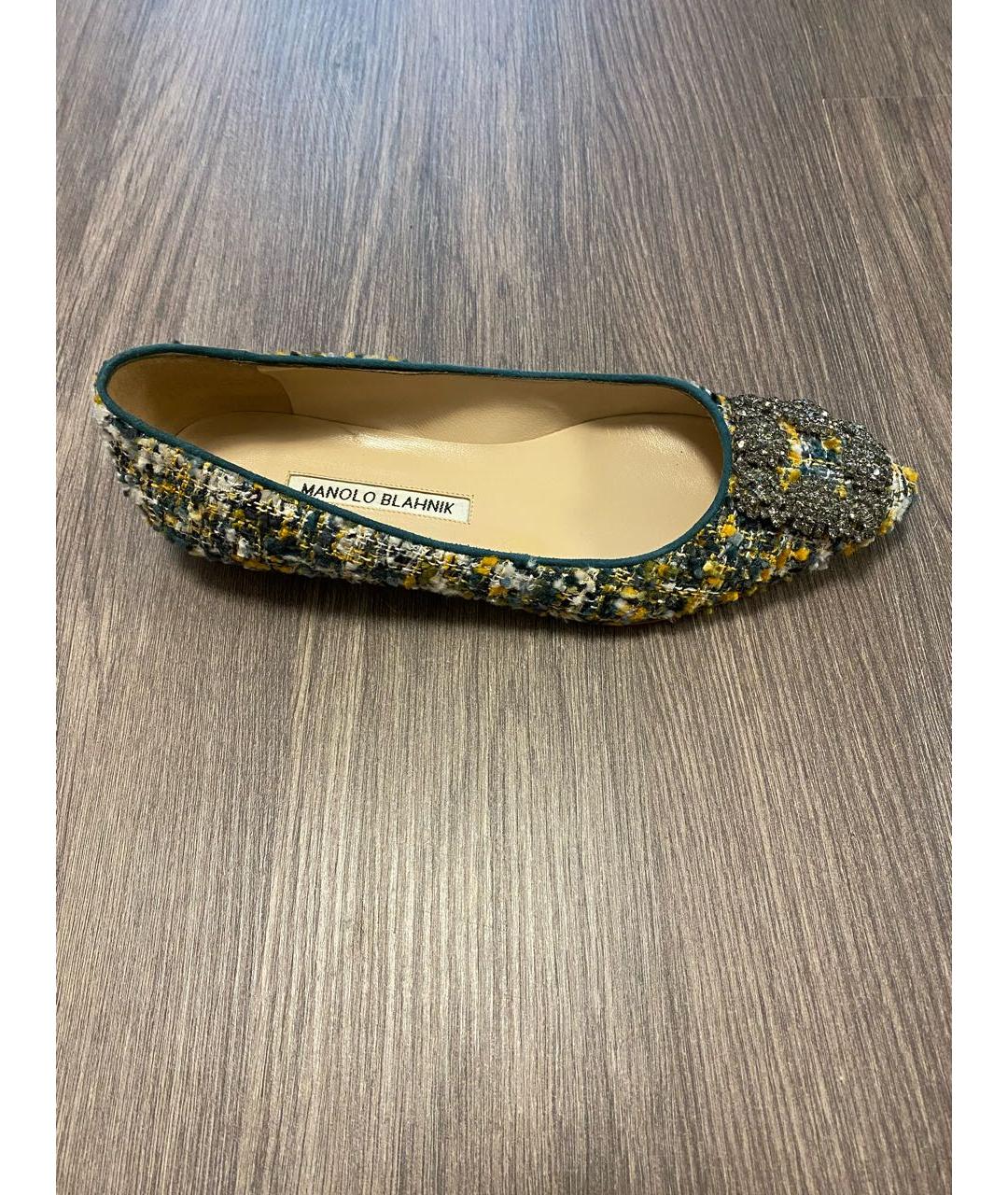 MANOLO BLAHNIK Зеленые текстильные балетки, фото 8