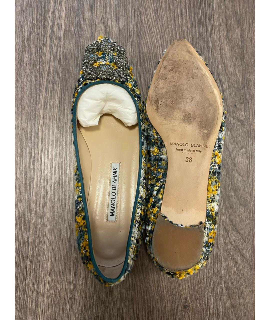 MANOLO BLAHNIK Зеленые текстильные балетки, фото 6