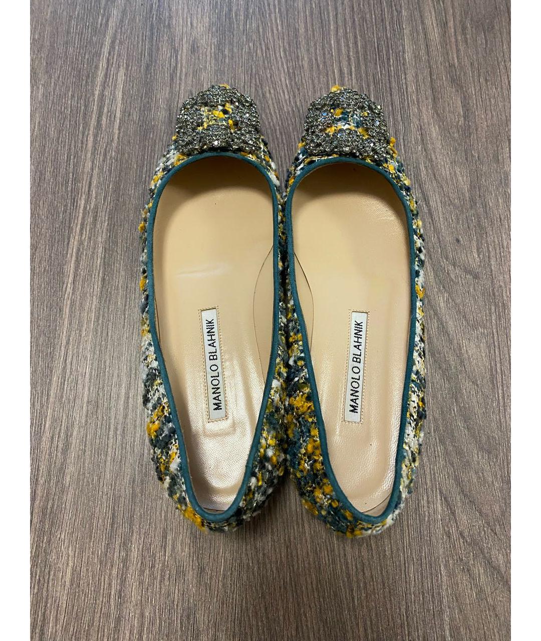 MANOLO BLAHNIK Зеленые текстильные балетки, фото 3