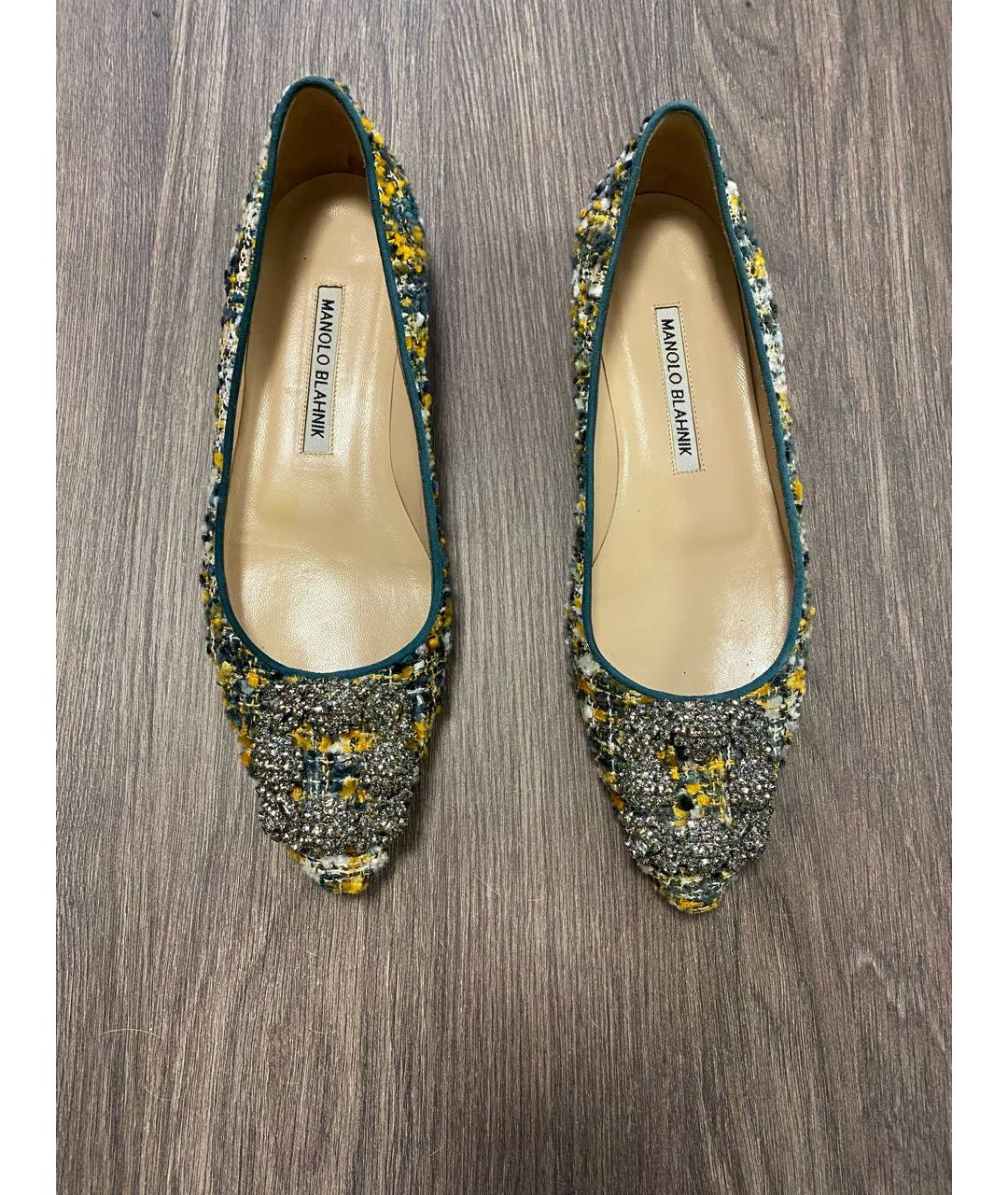 MANOLO BLAHNIK Зеленые текстильные балетки, фото 2