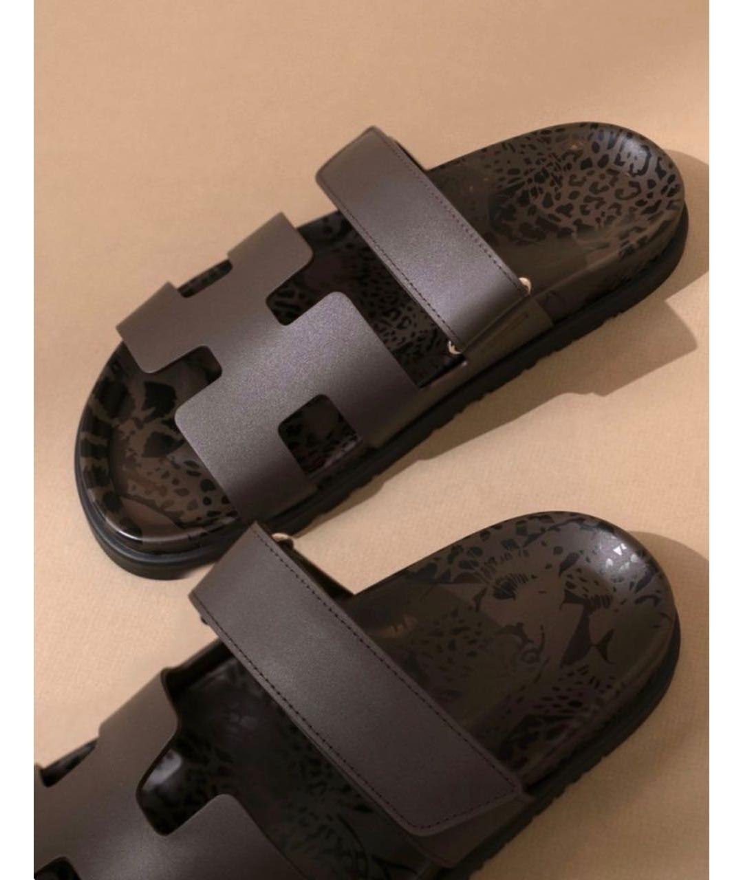 HERMES Коричневые кожаные шлепанцы, фото 2