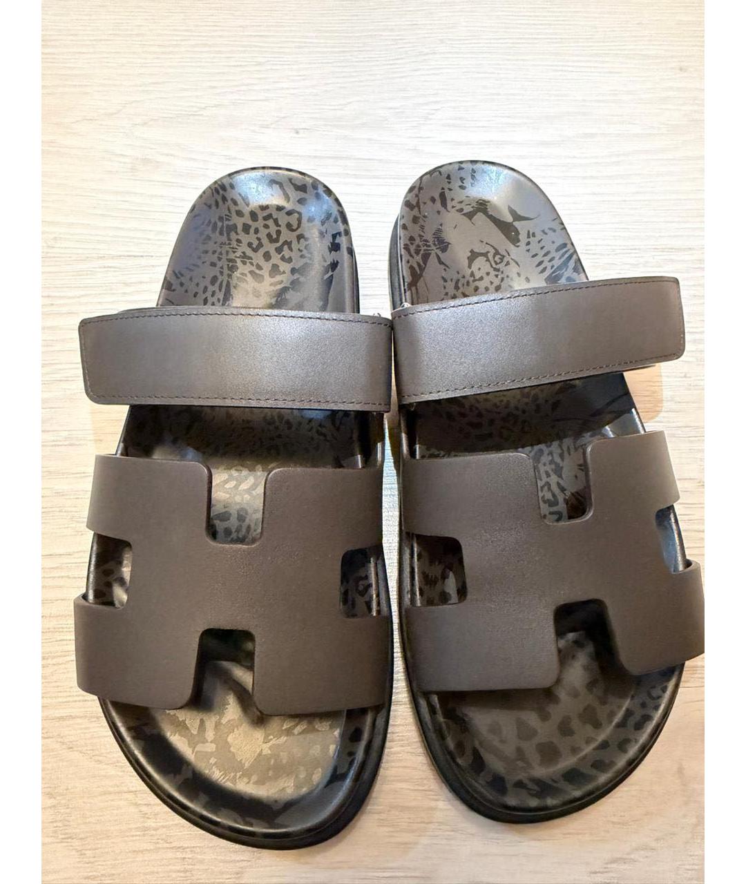 HERMES Коричневые кожаные шлепанцы, фото 3