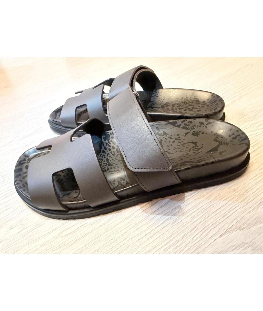 HERMES Коричневые кожаные шлепанцы, фото 4