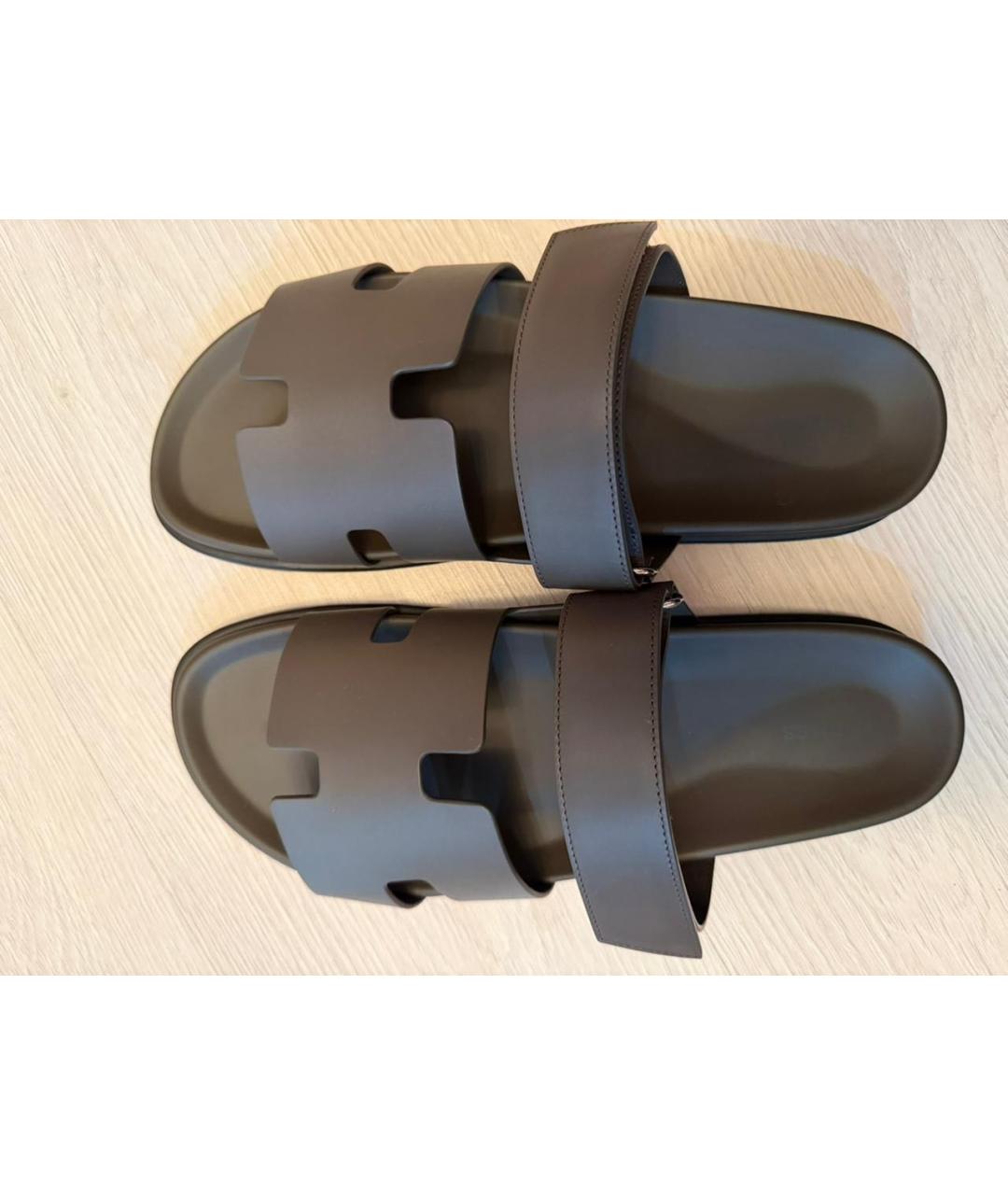 HERMES Коричневые кожаные шлепанцы, фото 3