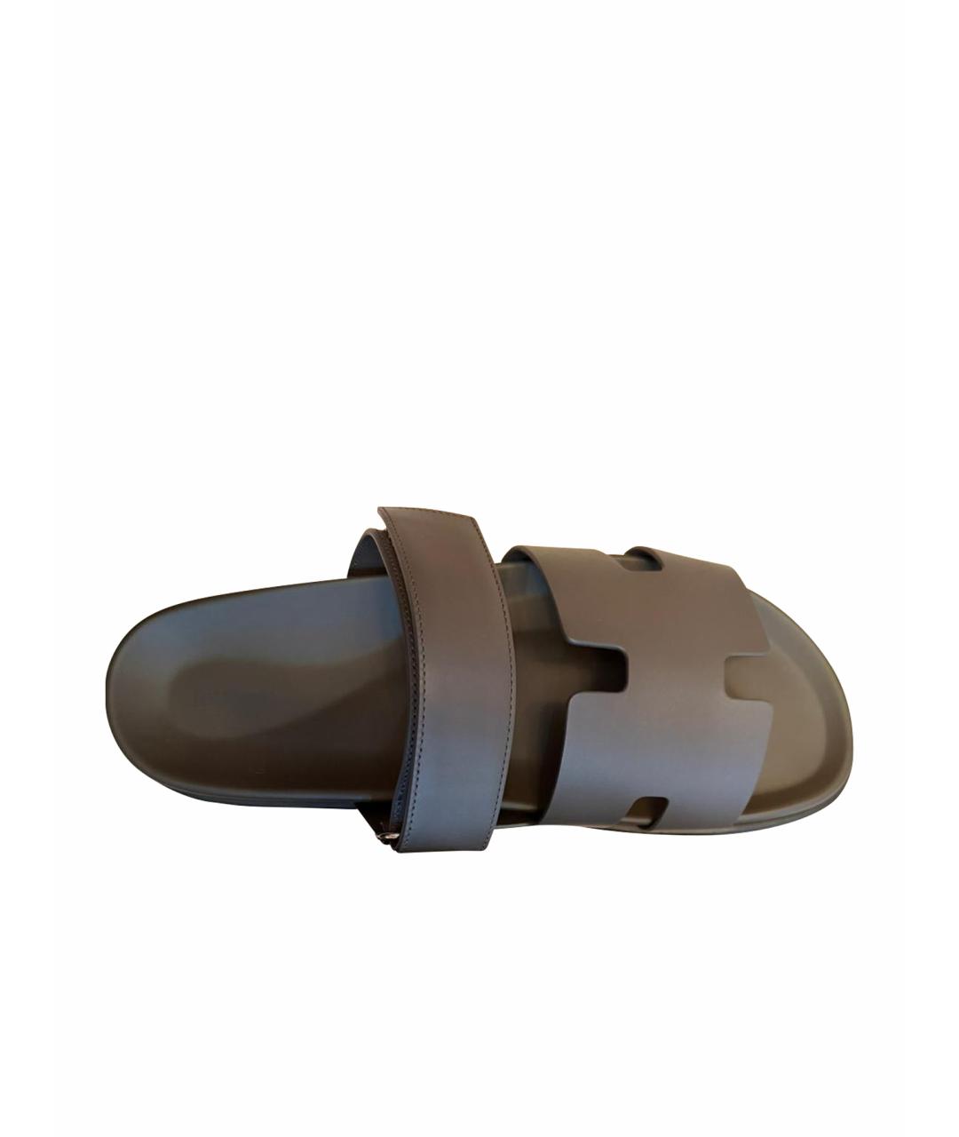 HERMES Коричневые кожаные шлепанцы, фото 1