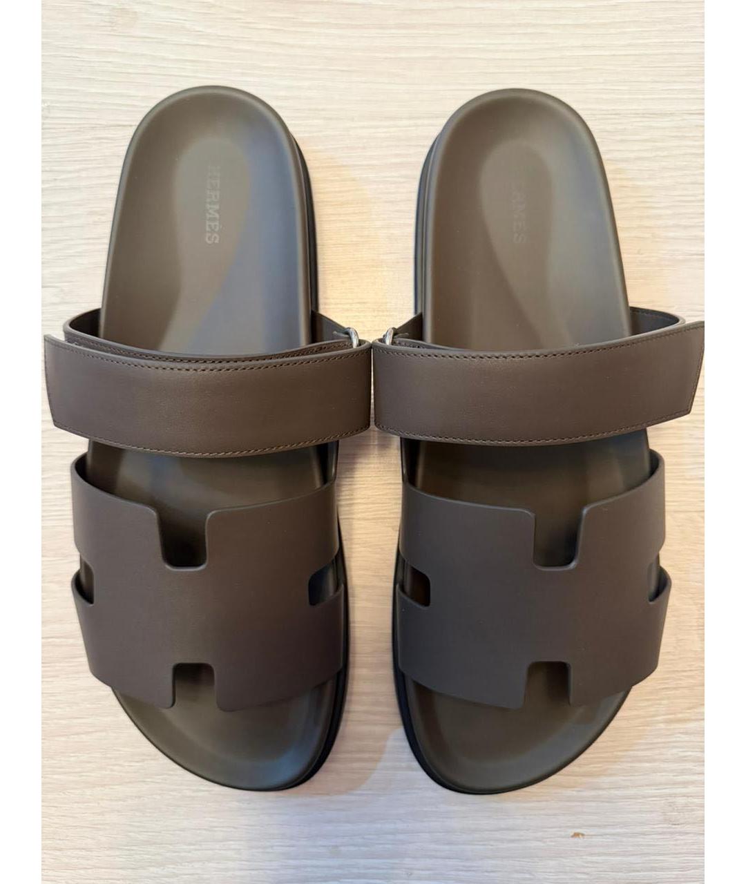 HERMES Коричневые кожаные шлепанцы, фото 2