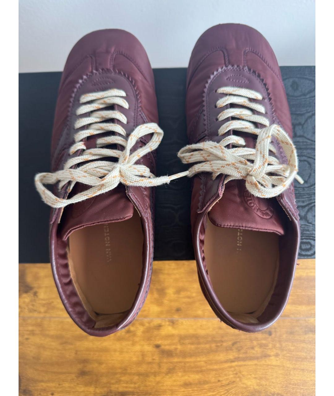DRIES VAN NOTEN Бордовые текстильные низкие кроссовки / кеды, фото 3