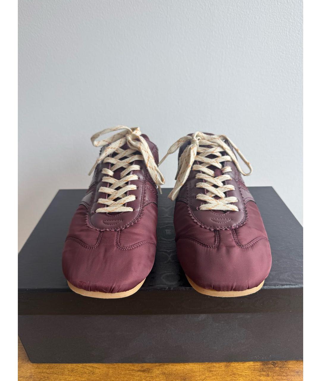 DRIES VAN NOTEN Бордовые текстильные низкие кроссовки / кеды, фото 2