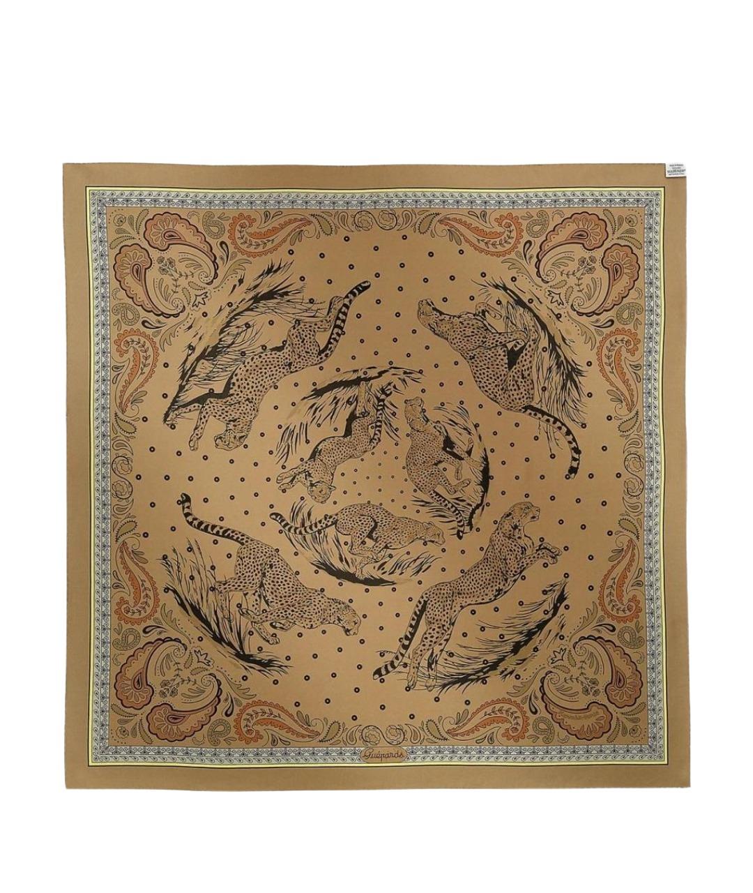 HERMES Коричневый шелковый платок, фото 1