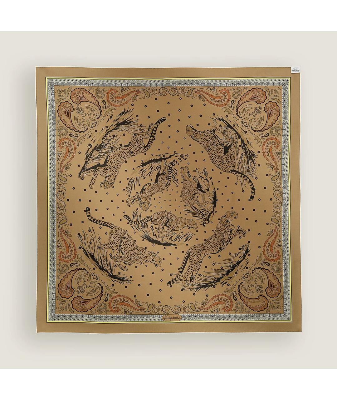 HERMES Коричневый шелковый платок, фото 6