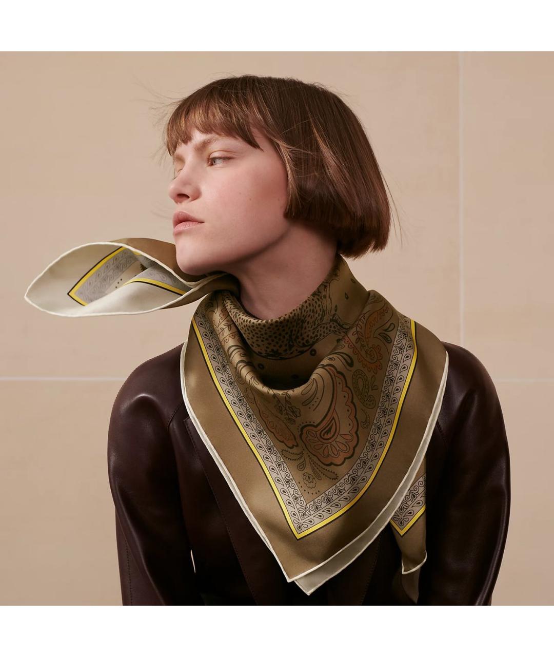 HERMES Коричневый шелковый платок, фото 3
