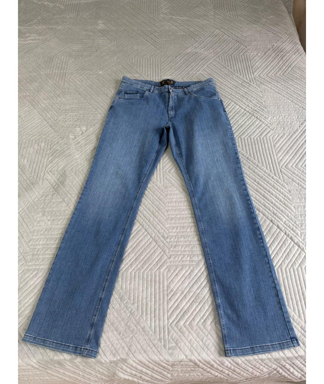 ZILLI Синие хлопко-эластановые прямые джинсы, фото 9