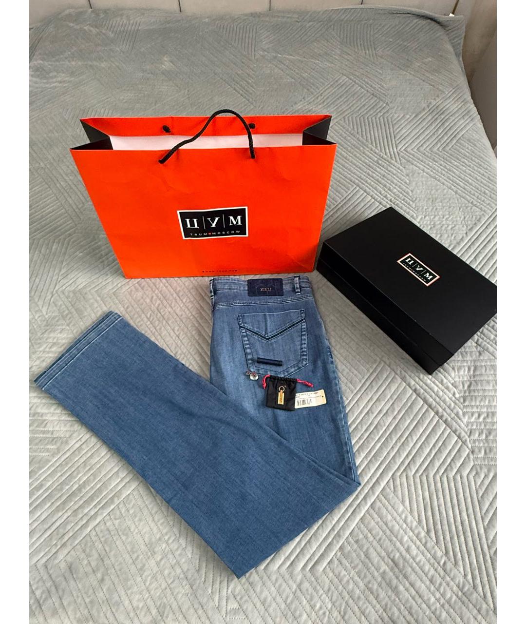 ZILLI Синие хлопко-эластановые прямые джинсы, фото 6