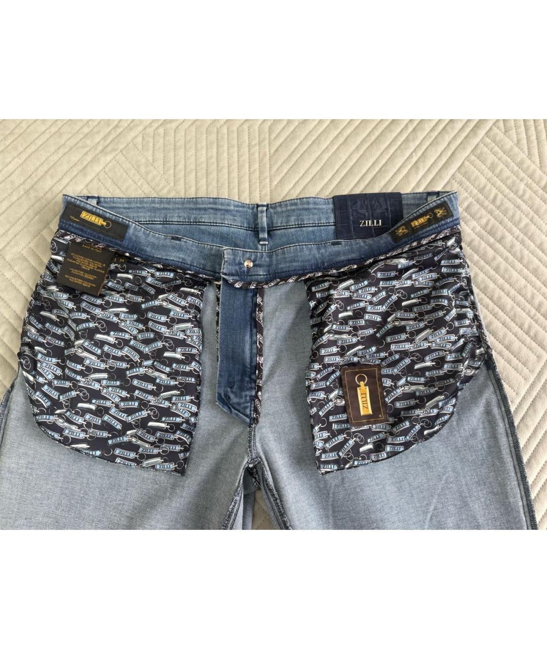 ZILLI Синие хлопко-эластановые прямые джинсы, фото 3