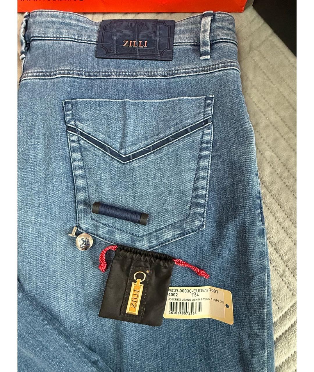 ZILLI Синие хлопко-эластановые прямые джинсы, фото 7