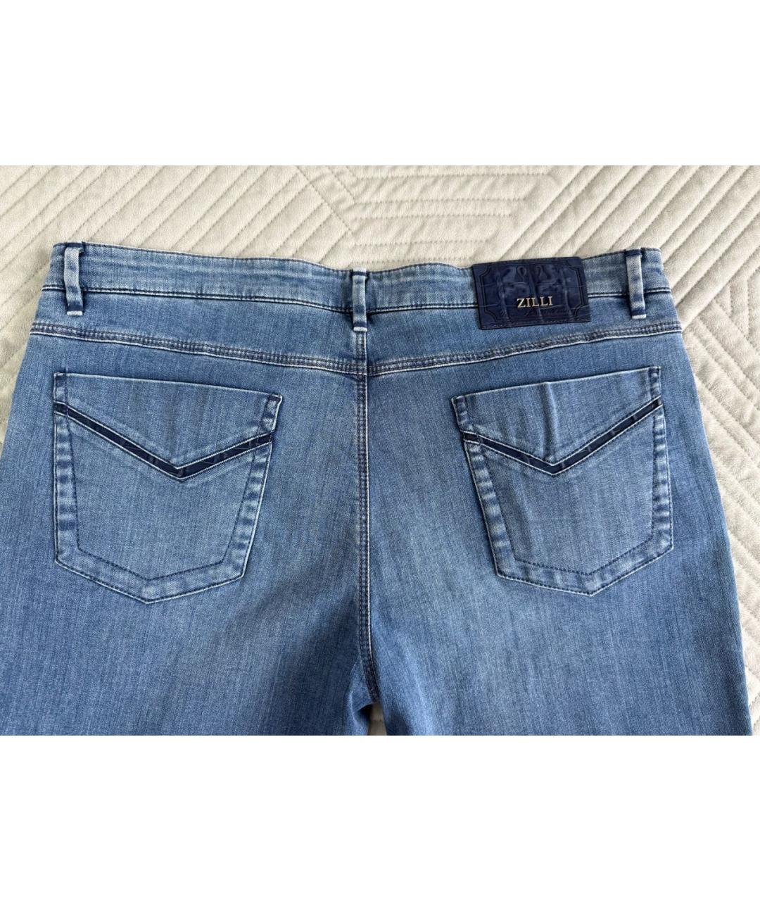 ZILLI Синие хлопко-эластановые прямые джинсы, фото 4