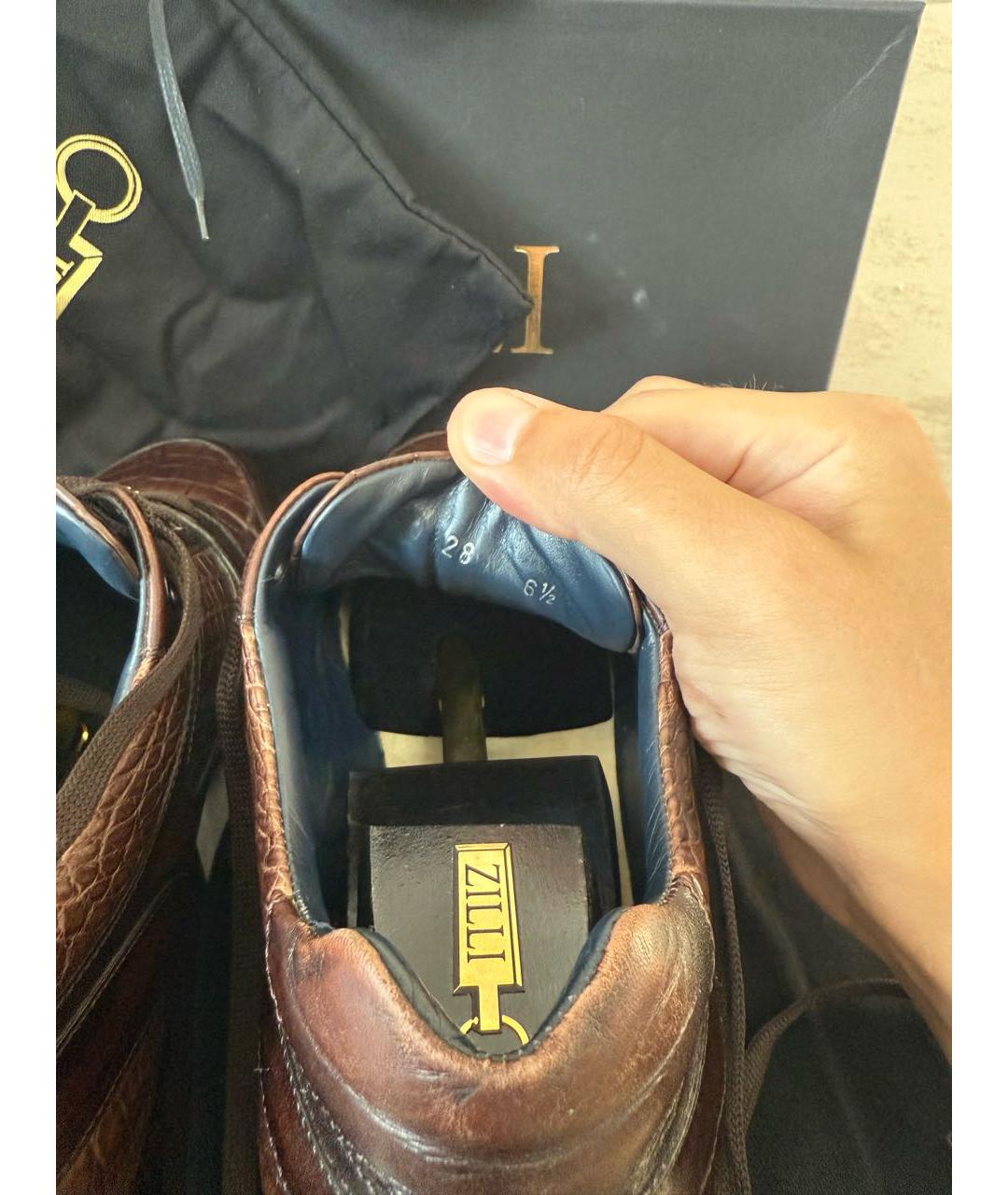 ZILLI Коричневые низкие кроссовки / кеды из экзотической кожи, фото 6